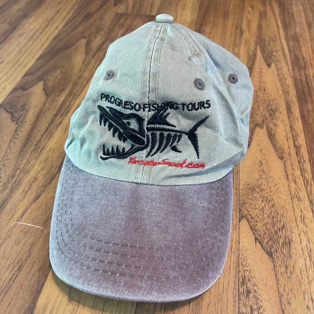 dkps Progreso Fishing Tours Hat Mens OSFM Khaki Brown Fish Skeleton Mexico Cap